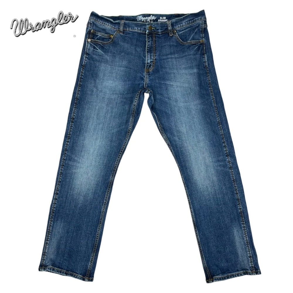 Wrangler Retro Men’s 38x32 Slim Straight Medium Blue Denim Jeans WLT88BZ‎
